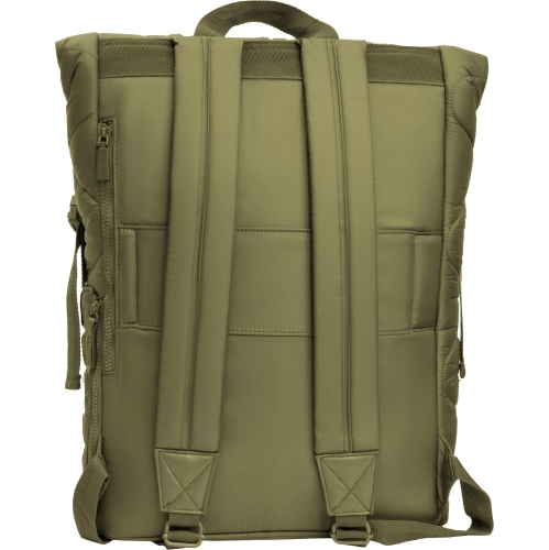 Joan & David 18 Inch Puffer Nylon Wave Quilted Workbook Foldover Backpack - Olive