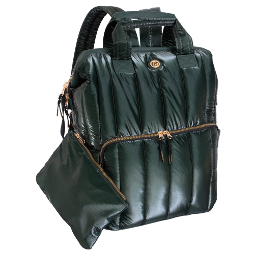 Joan & David 18 Inch Tubular Quilted Metallic Nylon Workbook Backpack - Emerald