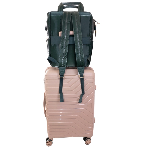 Joan & David 18 Inch Tubular Quilted Metallic Nylon Workbook Backpack - Emerald