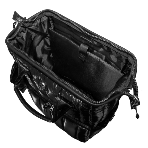 Joan & David 18 Inch Tubular Quilted Metallic Nylon Workbook Backpack - Black