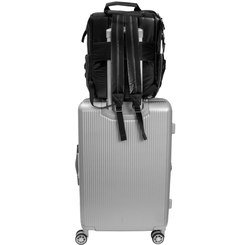 Joan & David 18 Inch Tubular Quilted Metallic Nylon Workbook Backpack - Black