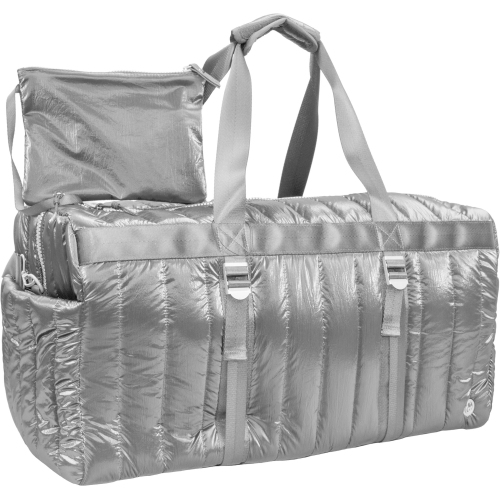 Joan & David 22 Inch Metallic Puffer Tubular Quilted Nylon Weekender Duffle Bag - Chrome