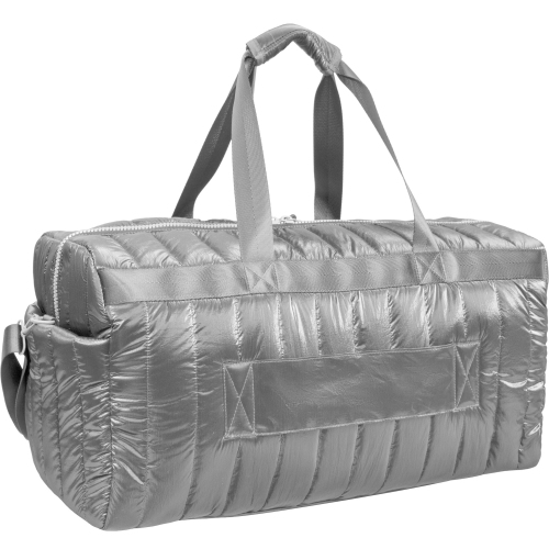 Joan & David 22 Inch Metallic Puffer Tubular Quilted Nylon Weekender Duffle Bag - Chrome