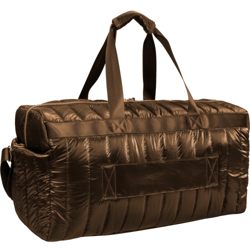 Joan & David 22 Inch Metallic Puffer Tubular Quilted Nylon Weekender Duffle Bag - Metallic Chocolate