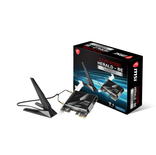 MSI HERALD-BE WIFI 7 MAX, NCM865 Tri-Band Wi-Fi 7 & Bluetooth 5.4 PCIe Adapter