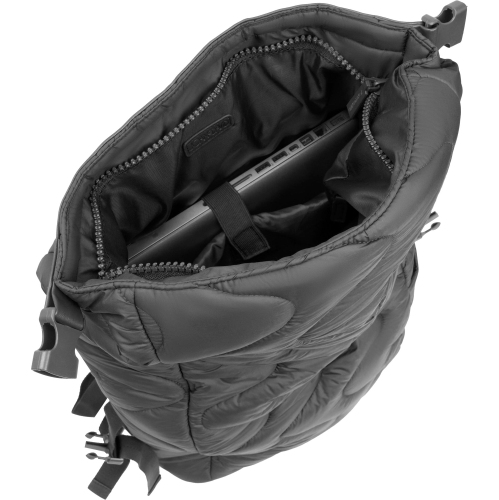 Sac à dos à rabat matelassé en nylon Puffer Wave de 18 po de Joan & David - Noir