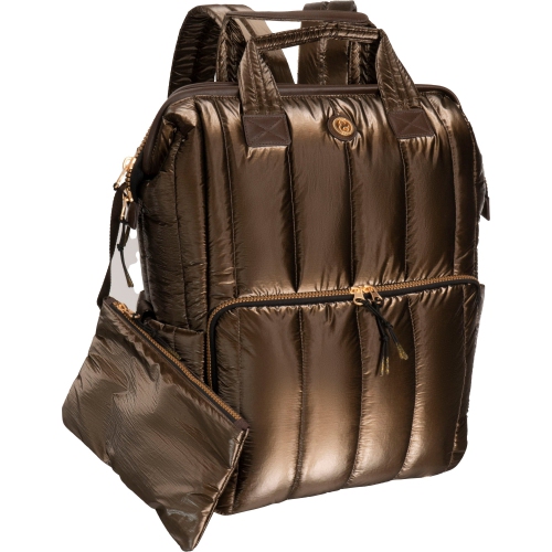 Joan & David 18 Inch Tubular Quilted Metallic Nylon Workbook Backpack - Metallic Chocolate