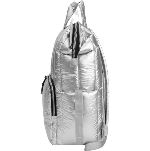 Joan & David 18 Inch Tubular Quilted Metallic Nylon Workbook Backpack - Chrome