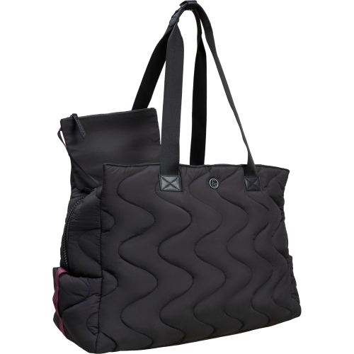 JOAN & DAVID  20 Inch Puffer Wave Quilted Nylon Workbook Tote Bag - In Black