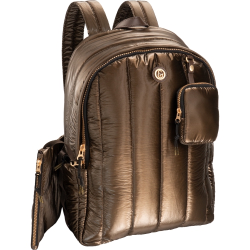 JOAN & DAVID  18 Inch Tubular Quilted Metallic Nylon Travel Workbook Backpack - Metallic Chocolate