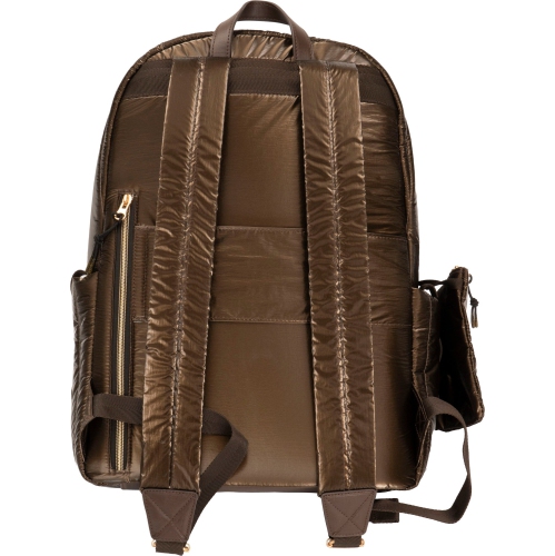 Sac à dos de voyage en nylon métallique matelassé tubulaire 18 po de Joan & David - Chocolat métallique