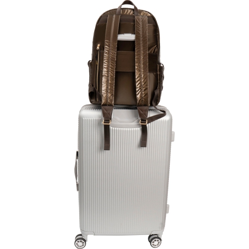 Sac à dos de voyage en nylon métallique matelassé tubulaire 18 po de Joan & David - Chocolat métallique