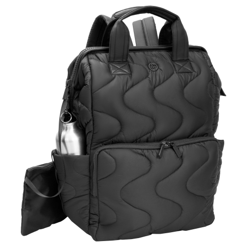 Sac à dos matelassé 18 po en nylon Puffer Wave de Joan & David avec poche avant - Noir
