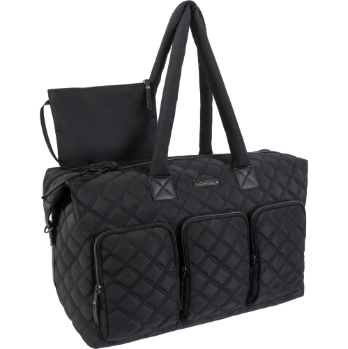 Joan & David 22 Inch Diamond Quilted Nylon Duffle Bag - Black/Gunmetal