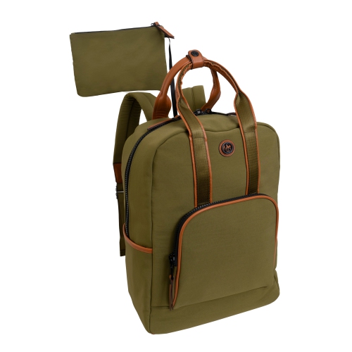 JOAN DAVID 18 Inch Sport Nylon Workbook Backpack With Padded Laptop Sleeve Olive