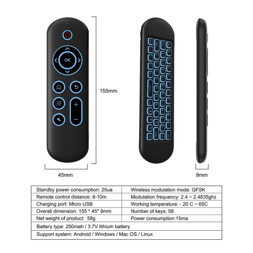 axGear Air Mouse Keyboard Remote 2.4G Bluetooth Wireless Backlit For Android PC