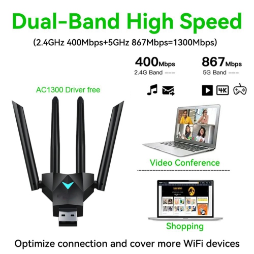 axGear USB 3.0 Wireless WiFi Network Adapter Dual Band 1300Mbps 2.4G 5GHz Receiver