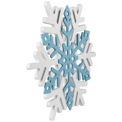 Snowflake Wooden Christmas Wall Decoration - 11.75" - White and Blue