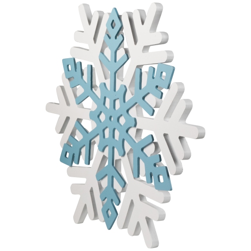 Snowflake Wooden Christmas Wall Decoration - 11.75" - White and Blue