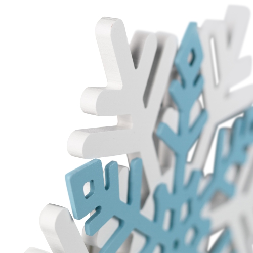 Snowflake Wooden Christmas Wall Decoration - 11.75" - White and Blue
