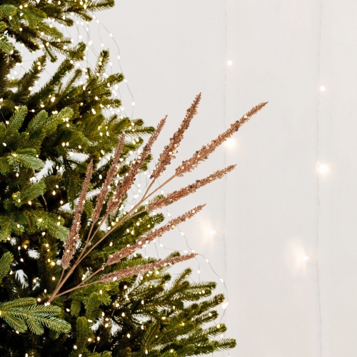 Glitter and Sequin Artificial Leaf Sprigs Christmas Spray - 34" - Rose Gold