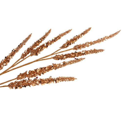 Glitter and Sequin Artificial Leaf Sprigs Christmas Spray - 34" - Rose Gold