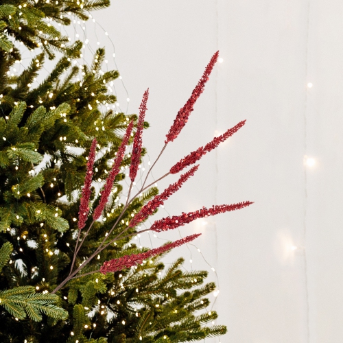Glitter and Sequin Artificial Leaf Sprigs Christmas Spray - 34" - Red