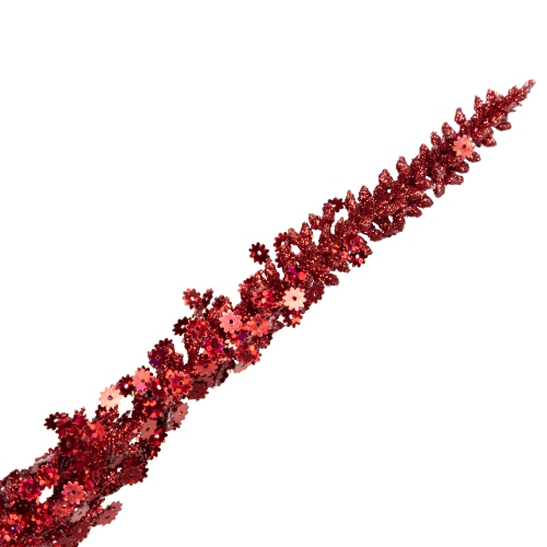Glitter and Sequin Artificial Leaf Sprigs Christmas Spray - 34" - Red