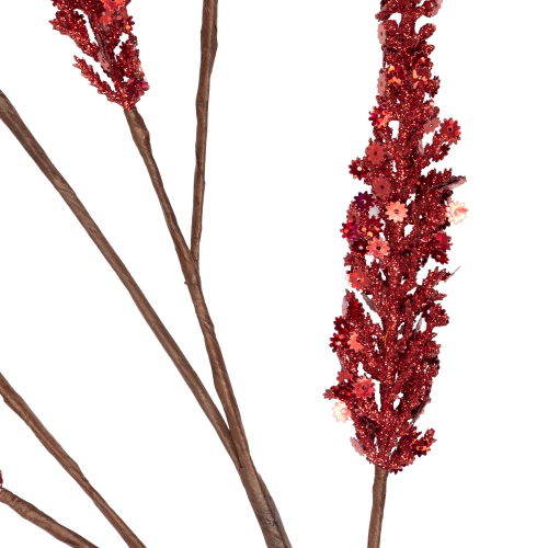 Glitter and Sequin Artificial Leaf Sprigs Christmas Spray - 34" - Red
