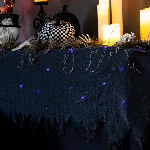 Lighted Raggedy Halloween Valance - 5.75' - Purple LED Lights