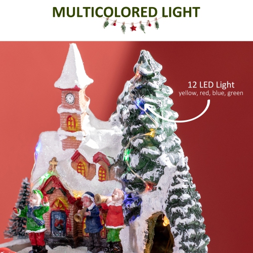 HOMCOM Animated Christmas Village Decoration, Pre-Lit Musical Christmas Village Houses with LED Lights, Rotating Train, 2 Musicians and 1 Commander