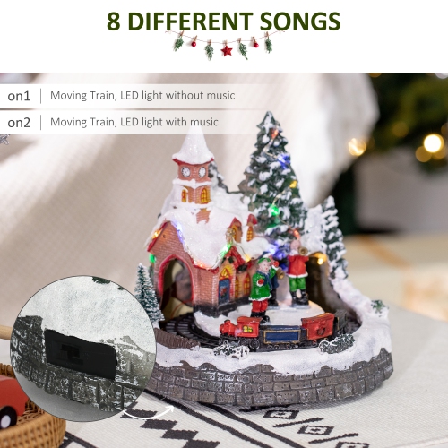 HOMCOM Animated Christmas Village Decoration, Pre-Lit Musical Christmas Village Houses with LED Lights, Rotating Train, 2 Musicians and 1 Commander