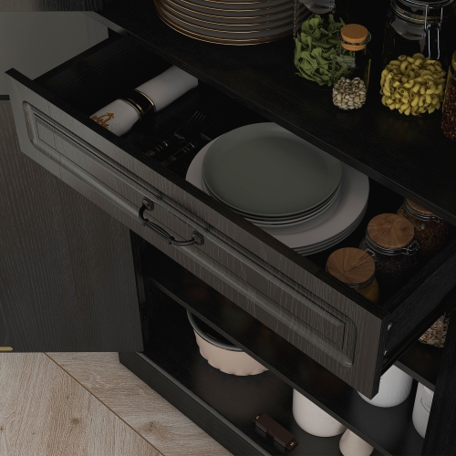 HOMCOM 71" Tall Kitchen Pantry Cabinet, Freestanding Kitchen Buffet Cabinet with Doors and Shelves, Distressed Black