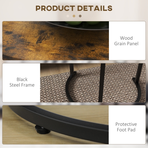 HOMCOM – Ensemble de 3 tables gigognes, table basse ronde, tables d’appoint empilables modernes avec cadre en bois d’acier pour salon, brun rustique