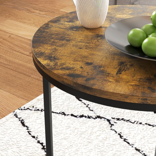 HOMCOM – Ensemble de 3 tables gigognes, table basse ronde, tables d’appoint empilables modernes avec cadre en bois d’acier pour salon, brun rustique