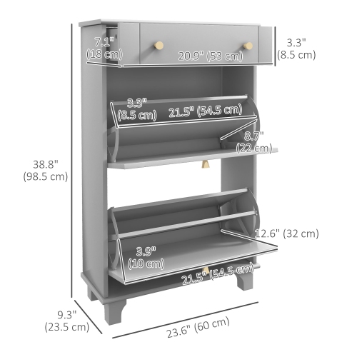 HOMCOM Narrow Shoe Cabinet with 2 Flip Drawers, Modern Shoe Storage Cabinet with Adjustable Shelves for Entryway, Hallway, Holds 8 Pairs of Shoes,