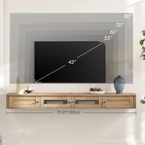 FITUEYES Floating TV Stand for TVs up to 80 Inch, Wooden Floating TV Shelf with Storage Cabinet, Modern Entertainment Center for Living Room, Oak