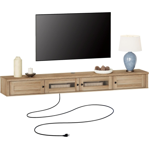 FITUEYES Floating TV Stand for TVs up to 80 Inch, Wooden Floating TV Shelf with Storage Cabinet, Modern Entertainment Center for Living Room, Oak