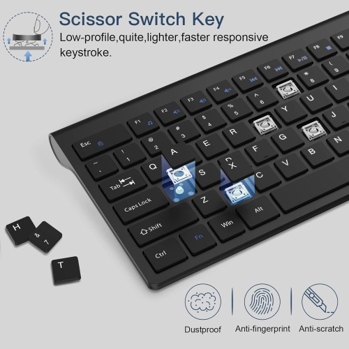 Wireless Keyboard Mouse Combo, Compact Full Size Wireless Keyboard and Mouse 2.7G Ultra-Thin for Computer, Desktop,Windows,PC,Kf31 Black