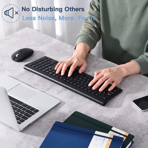 Wireless Keyboard Mouse Combo, Compact Full Size Wireless Keyboard and Mouse 2.7G Ultra-Thin for Computer, Desktop,Windows,PC,Kf31 Black