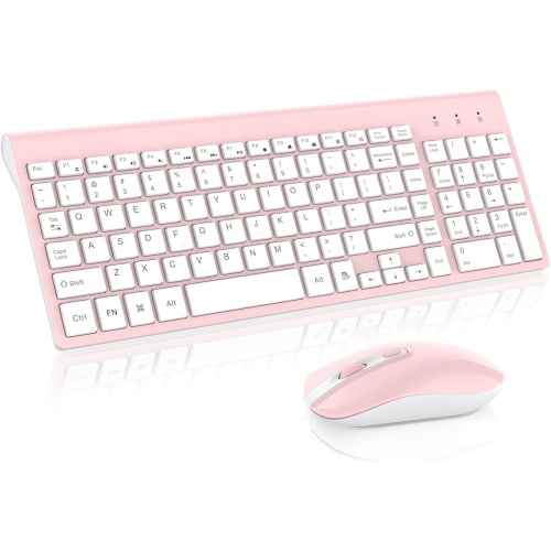 Wireless Keyboard Mouse Combo, Compact Full Size Wireless Keyboard and Mouse 2.8G Ultra-Thin for Computer, Desktop,Windows,PC,Pink