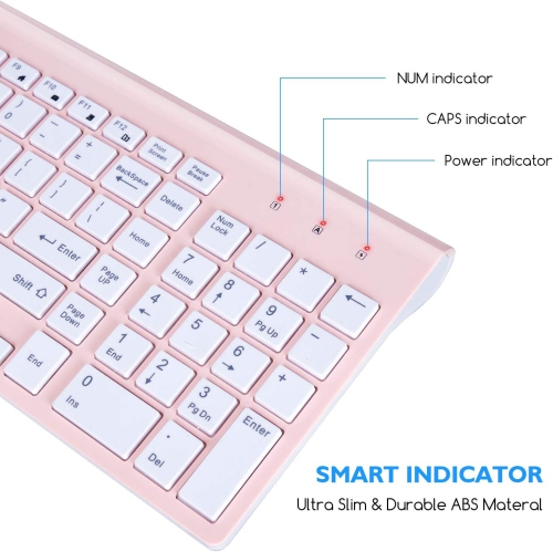 Wireless Keyboard Mouse Combo, Compact Full Size Wireless Keyboard and Mouse 2.8G Ultra-Thin for Computer, Desktop,Windows,PC,Pink