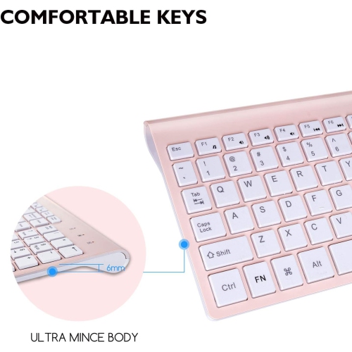 Wireless Keyboard Mouse Combo, Compact Full Size Wireless Keyboard and Mouse 2.8G Ultra-Thin for Computer, Desktop,Windows,PC,Pink