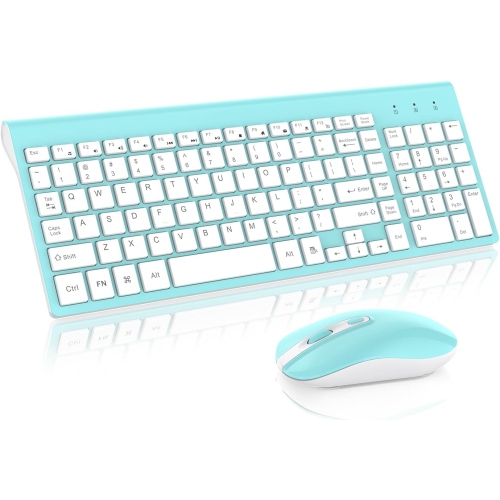Wireless Keyboard Mouse Combo, Compact Full Size Wireless Keyboard and Mouse 2.5G Ultra-Thin for Computer, Desktop,Windows,PC, Blue