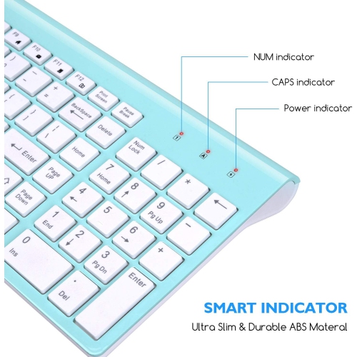Wireless Keyboard Mouse Combo, Compact Full Size Wireless Keyboard and Mouse 2.5G Ultra-Thin for Computer, Desktop,Windows,PC, Blue