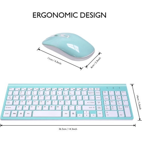Wireless Keyboard Mouse Combo, Compact Full Size Wireless Keyboard and Mouse 2.5G Ultra-Thin for Computer, Desktop,Windows,PC, Blue