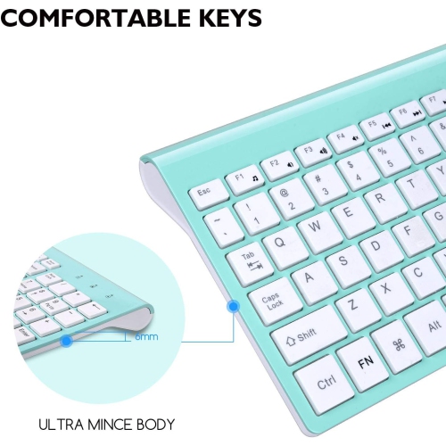 Wireless Keyboard Mouse Combo, Compact Full Size Wireless Keyboard and Mouse 2.5G Ultra-Thin for Computer, Desktop,Windows,PC, Blue