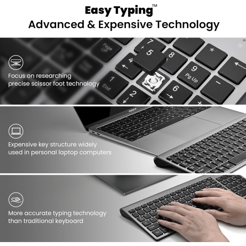 Wireless Keyboard Mouse Combo, Compact Full Size Wireless Keyboard and Mouse 2.6G Ultra-Thin for Computer, Desktop,Windows,PC, Gray