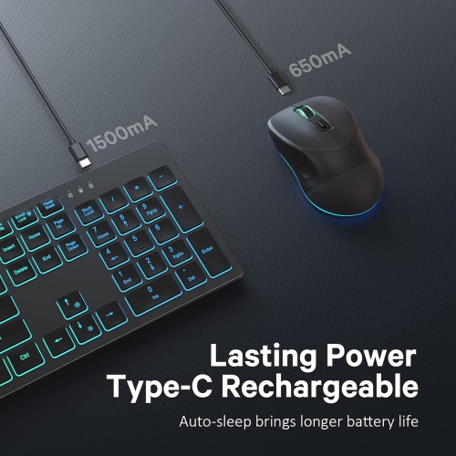 Clavier et souris sans fil, souris avec résolution de 4 ppp, souris-clavier 2,4G avec un nanorécepteur USB pour Windows/Mac OS/portable/PC, Windows