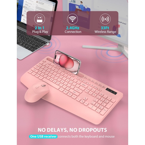 Ensemble clavier et souris sans fil, clavier pleine grandeur, clavier sans fil Silent 2,4&nbsp;GHz pour ordinateur portatif, PC, Mac, ordinateur,